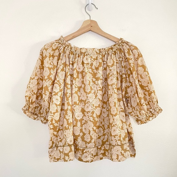The GREAT. The Garland Top Puff Sleeve Boho Blouse Oat Wild Brush Floral 0 XS - Picture 7 of 16